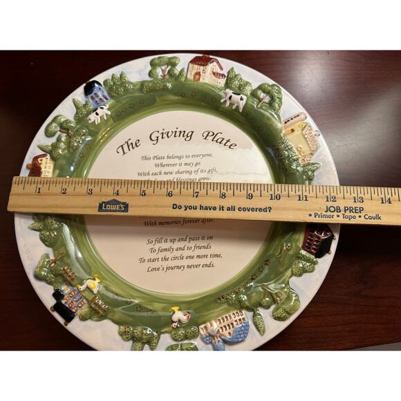 The Giving Plate 12.5" Hand Painted Raised 3D Farmhouse Country Scene on Border - Picture 6 of 7